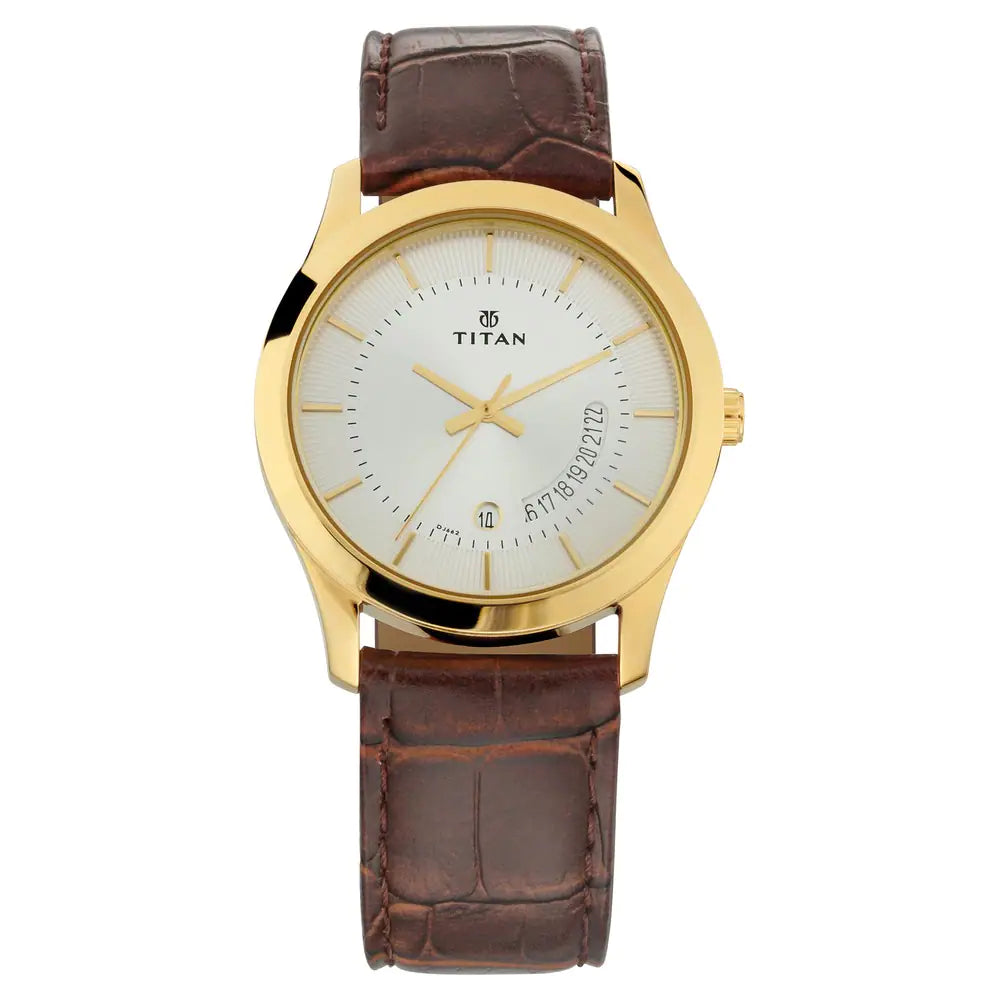 TITAN Silver Dial Leather Strap Watch 1823YL01