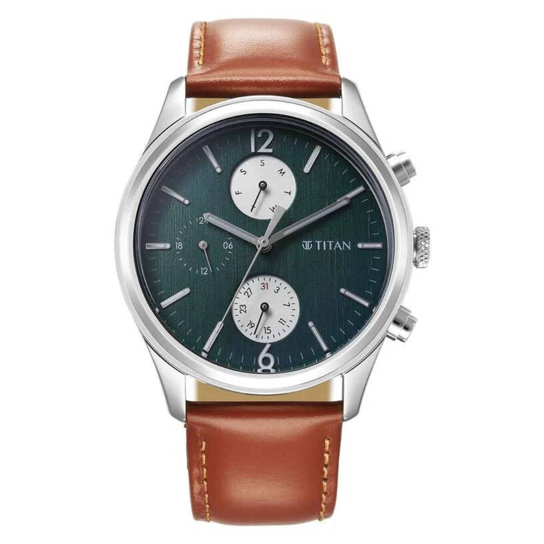 Titan Wrist Wit Quartz Analog with Day and Date Grey Dial Leather Stra KRISHNA WATCH COMPANY