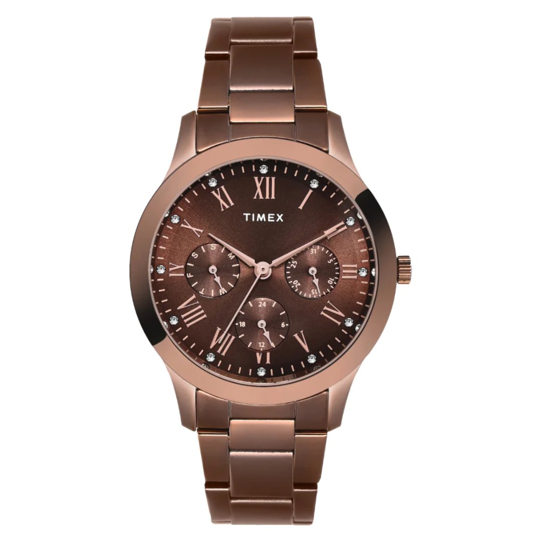 Timex Women Brown Round Multifunction Dial Watch TW000Q820 KRISHNA WATCH COMPANY