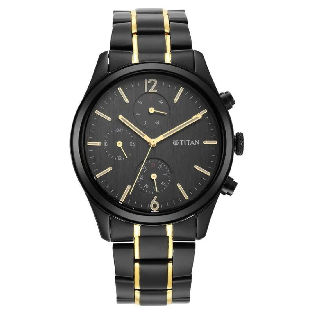 Titan Black and Gold Anthracite Dial Analog Stainless Steel Strap watc KRISHNA WATCH COMPANY