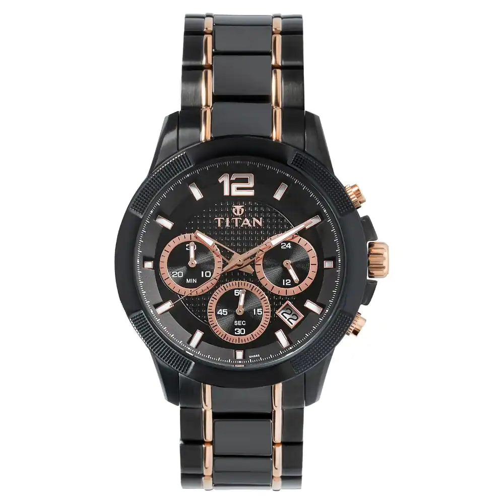 Black Dial Chronograph Watch with Steel Ceramic Strap