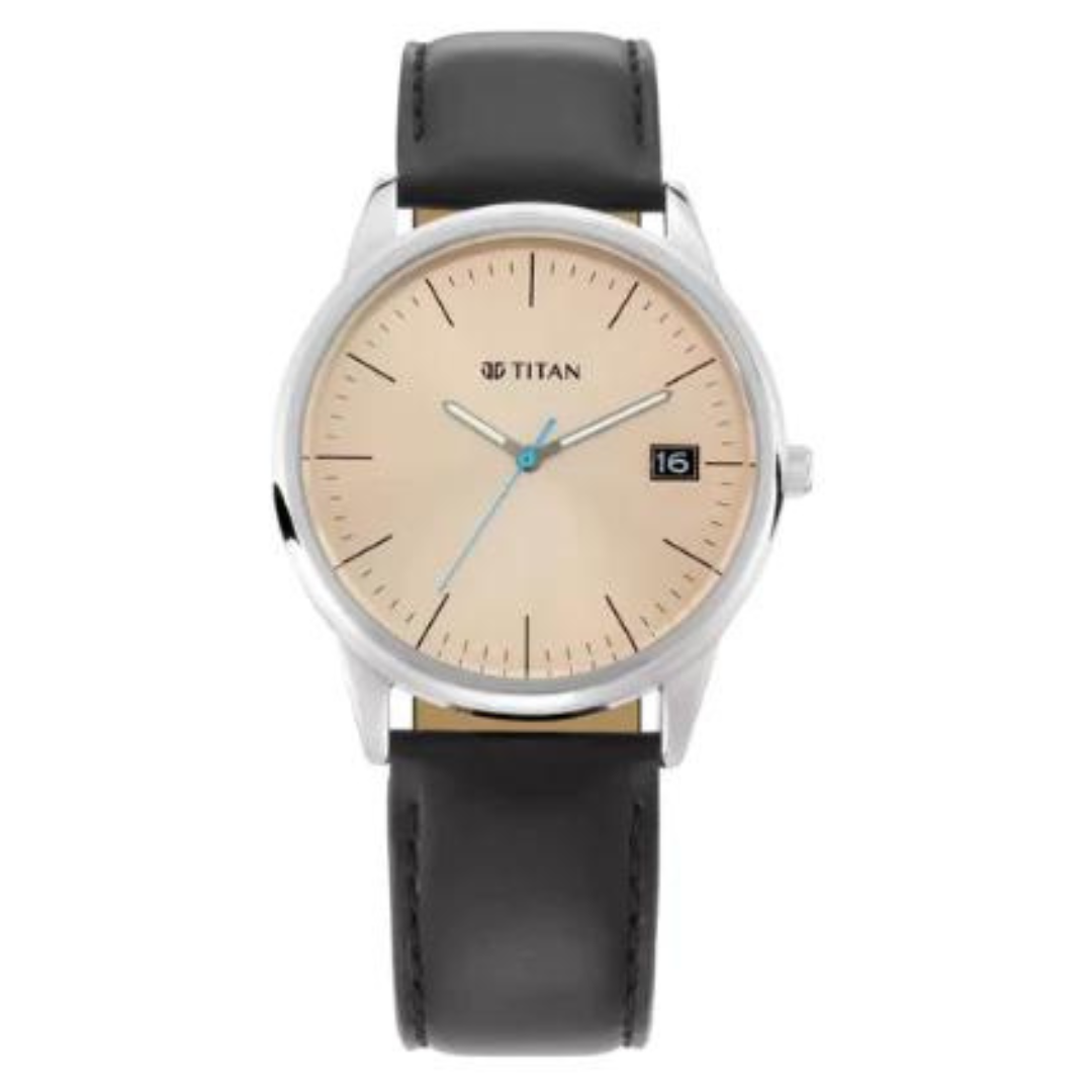 Titan Neo Beige Dial Analog with Date Leather Strap watch for Men