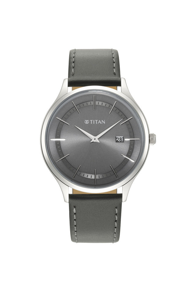 TITAN Classique Slimline Watch with Grey Dial Green Leather