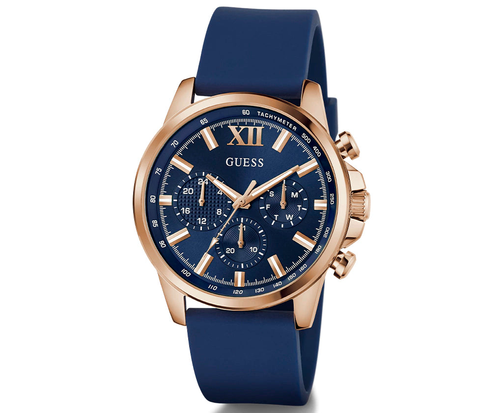 GUESS Mens Blue Rose Gold Tone Analog Watch GW0913G1