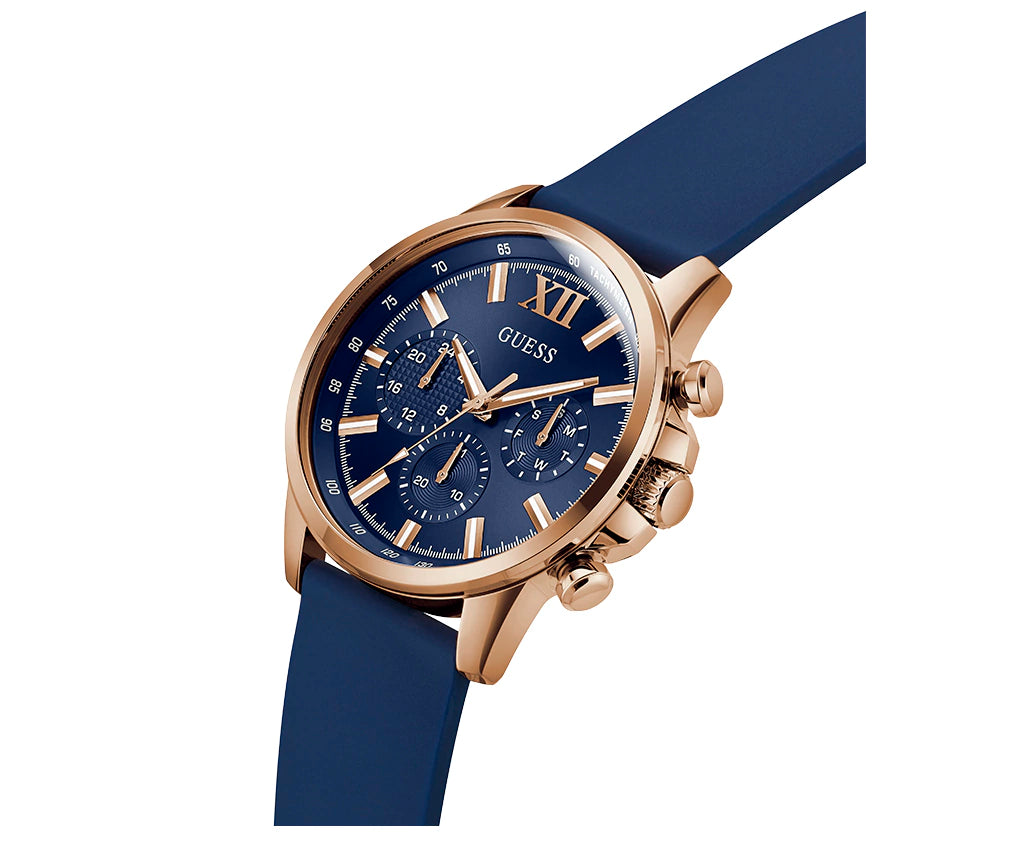 GUESS Mens Blue Rose Gold Tone Analog Watch GW0913G1