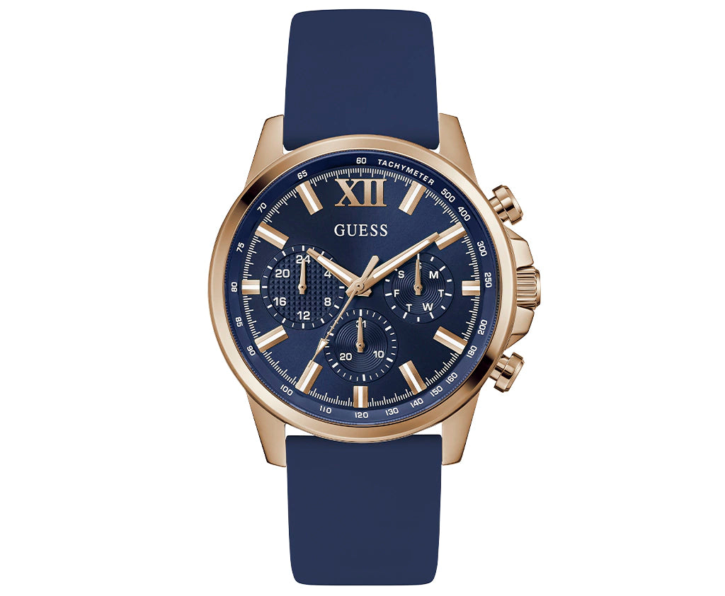 GUESS Mens Blue Rose Gold Tone Analog Watch GW0913G1