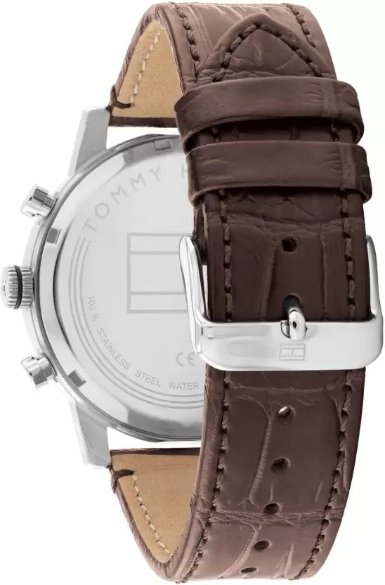 Tommy Hilfiger Quartz Multifunction Silver Dial Leather Strap Watch for Men NETH1791884