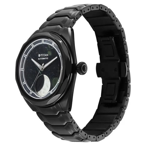 Titan Stellar Automatic Sun Moon Phase Kambaba Jasper Dial Stainless Steel Strap Watch For Men 10011nm03