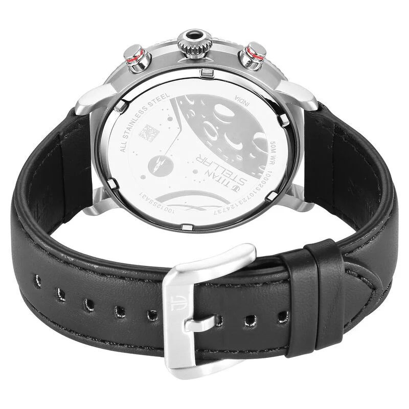 Titan Stellar Quartz Multifunction Black Dial Leather Strap Watch for Men NS10012SL01 / 10012SL01