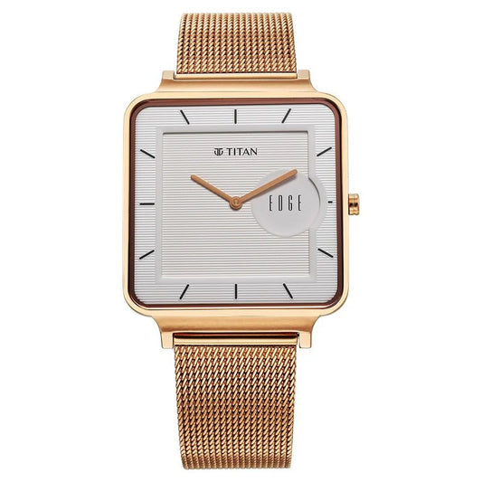 Titan Edge Quad Quartz Analog White Dial With Rose Gold Stainless Steel Strap Watch For Men 10017WM01