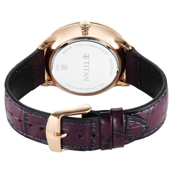 Titan Stellar Quartz Analog Sun Moon Phase Purple Dial Leather Strap Watch For Men 10028wl01