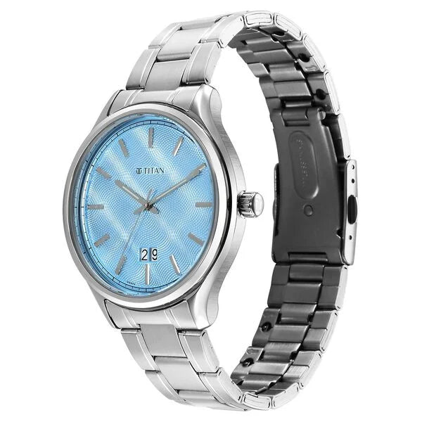 Titan Palette Of Time Quartz Analog with Date Blue Dial Stainless Steel Strap Watch For Men 10033sm01