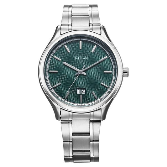 Titan Palette Of Time Quartz Analog with Date Green Dial Stainless Steel Strap Watch For Men 10033sm03