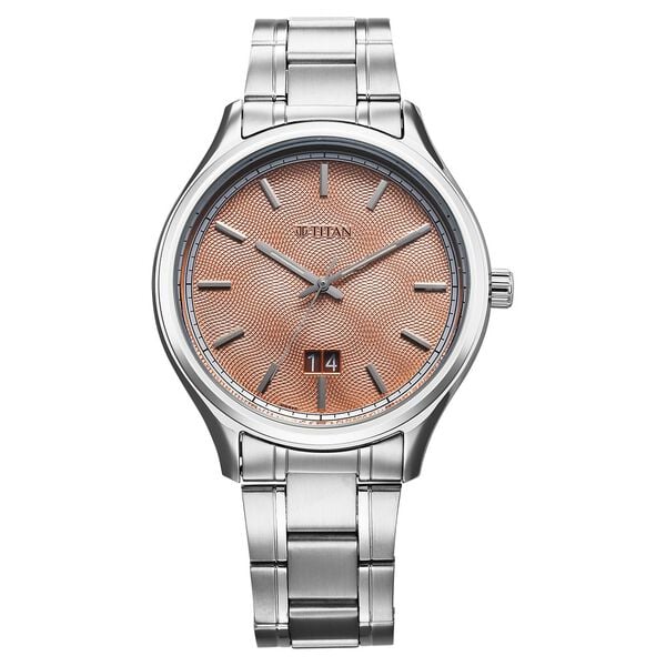 Titan Palette Of Time Quartz Analog with Date Orange Dial Stainless Steel Strap Watch For Men 10033sm04