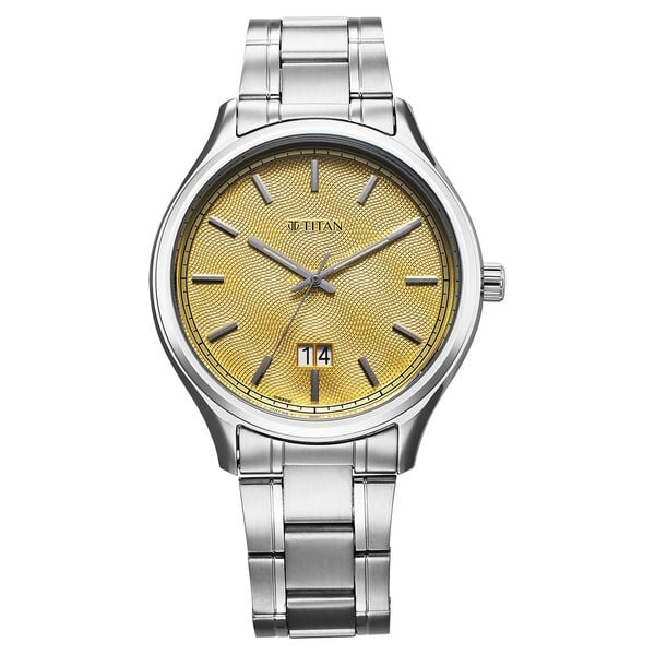 Titan Palette Of Time Quartz Analog with Date Yellow Dial Stainless Steel Strap Watch For Men 10033sm06