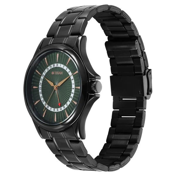 Titan Karishma Quartz Analog with Date Green Dial Stainless Steel Strap Watch For Men 10038nm01