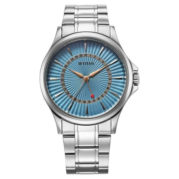 Titan Karishma Quartz Analog with Date Blue Dial Stainless Steel Strap Watch For Men 10038sm01