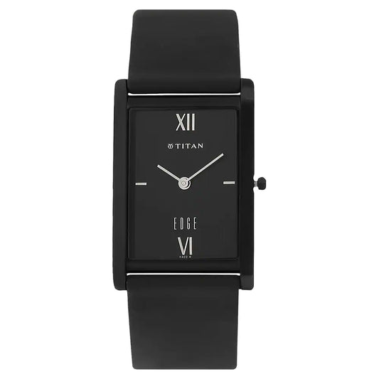 TITAN Edge Black Dial Black Leather Strap Watch NN1043NL01 (K422)