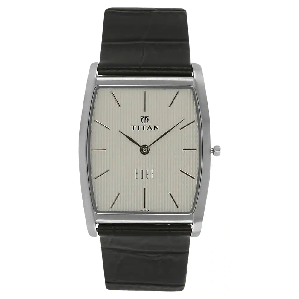 TITAN Edge Silver Dial Black Leather Strap Watch NN1044SL01