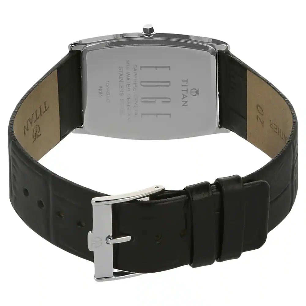 TITAN Edge Silver Dial Black Leather Strap Watch NN1044SL01