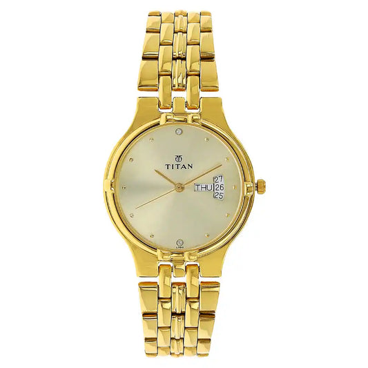 Titan Champagne Dial Golden Stainless Steel Strap Watch NK1107YM08 (L380)