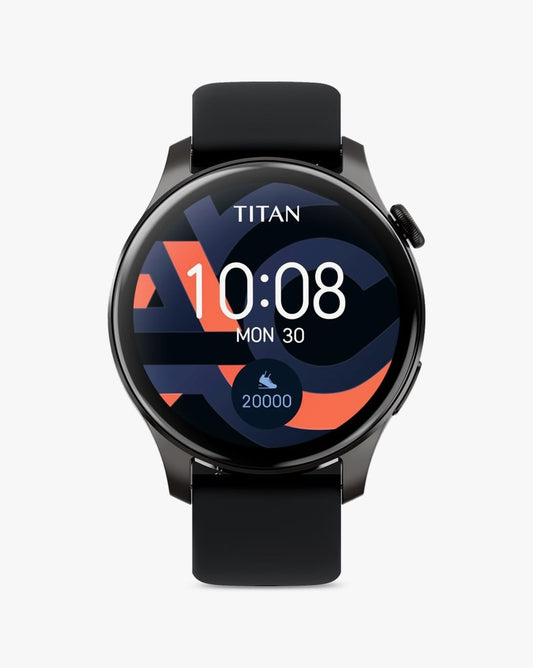 Titan Talk- Touch Screen Watch with Black Strap, BT Calling, AI- Voice Assistant, and Amoled Display 90156AP01