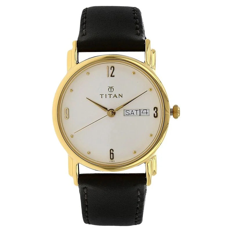 Titan White Dial Analog with Day and Date Leather Strap watch for Men NM1445YL04 / 1445YL04