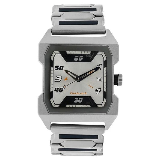 Fastrack Quartz Analog Silver Dial Stainless Steel Strap Watch for Guys NS1474SM01