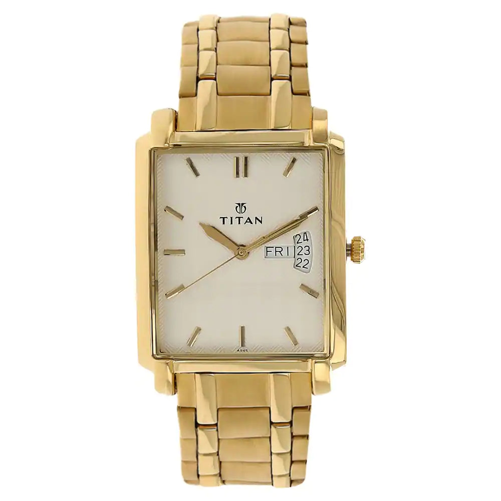 Titan Silver Dial Golden Stainless Steel Strap Watch NP1506YM01 (A545)