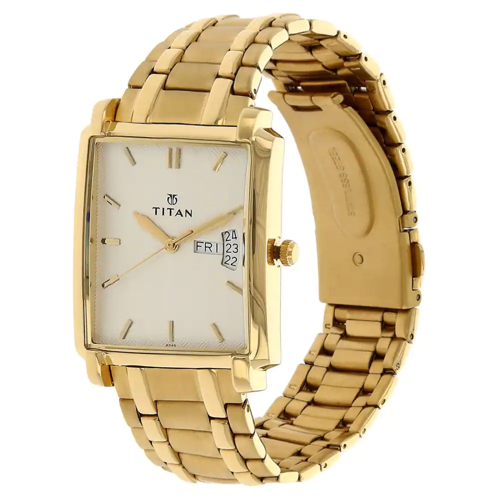 Titan Silver Dial Golden Stainless Steel Strap Watch NP1506YM01 (A545)