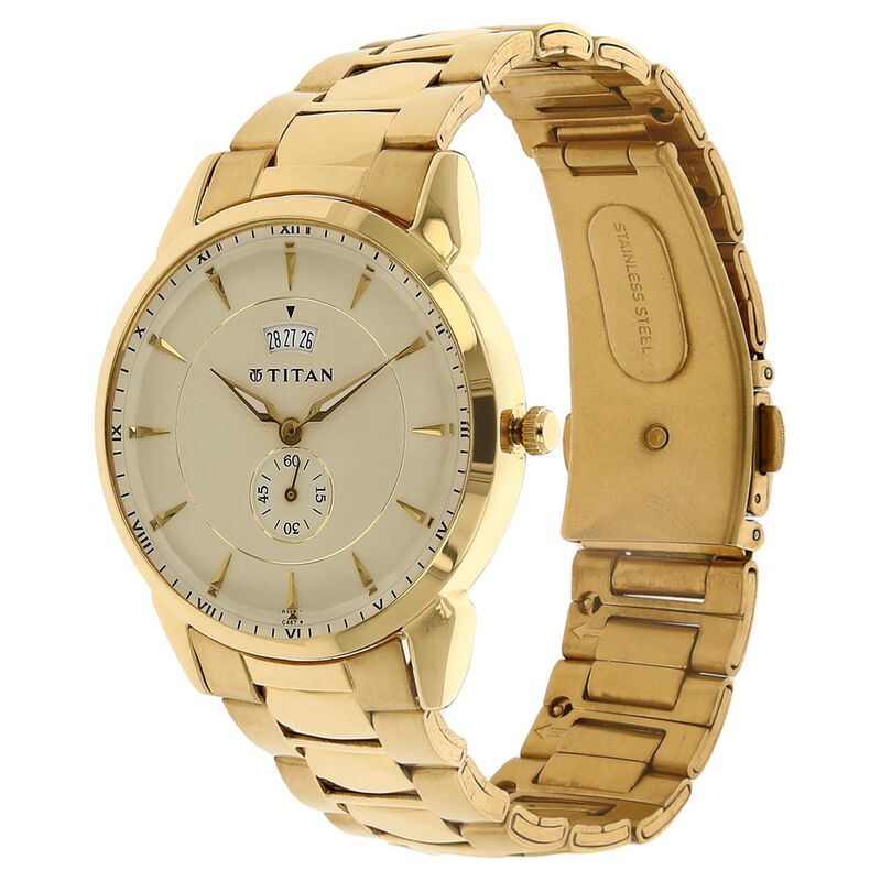 Titan Quartz Analog with Date Champagne Dial Stainless Steel Strap Watch for Men 1521YM02 / NS1521YM02