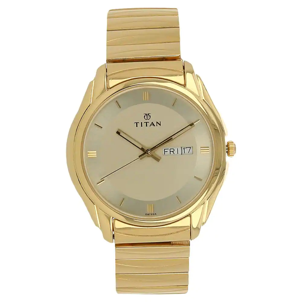 Titan Champagne Dial Golden Stainless Steel Strap Watch NP1578YM05 (DB752A)