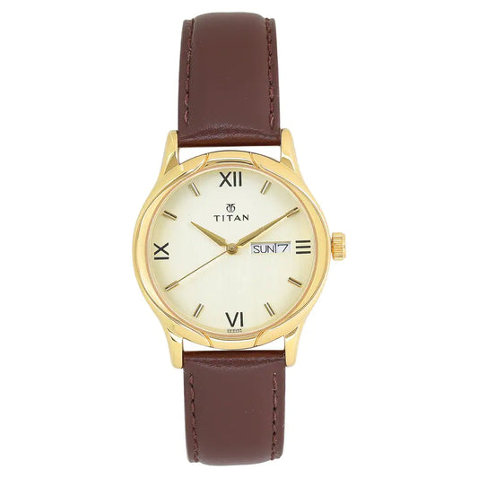 Champagne Dial Brown Leather Strap Watch NP1580YL05