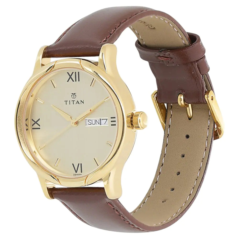 Champagne Dial Brown Leather Strap Watch NP1580YL05