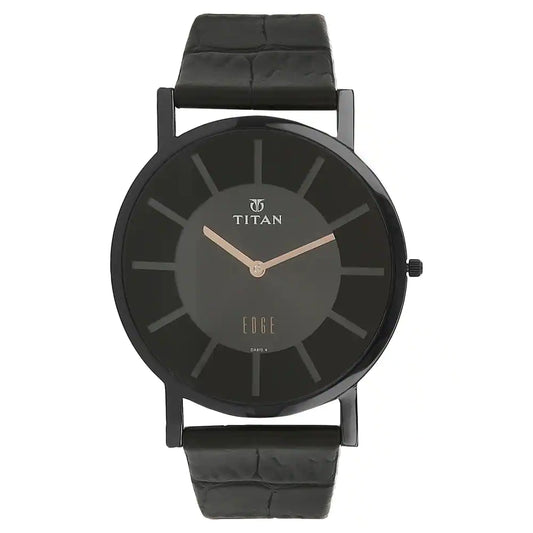 Titan Edge Black Dial Black Leather Strap Watch NQ1595NL01 (DA812)