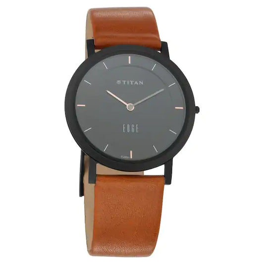 Edge Black Dial Leather Strap Watch NN1595NL03 (DJ303)