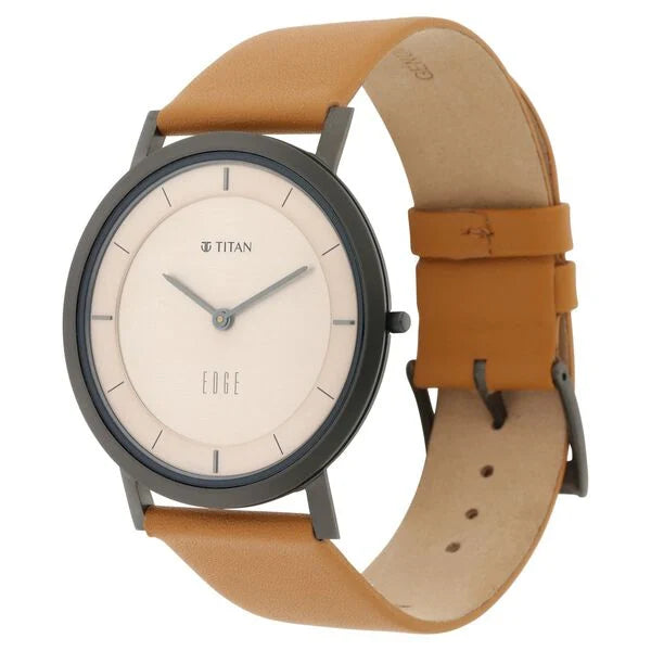 Titan Edge Beige Dial Analog Leather Strap watch for Men ns1595ql01 / 1595ql01