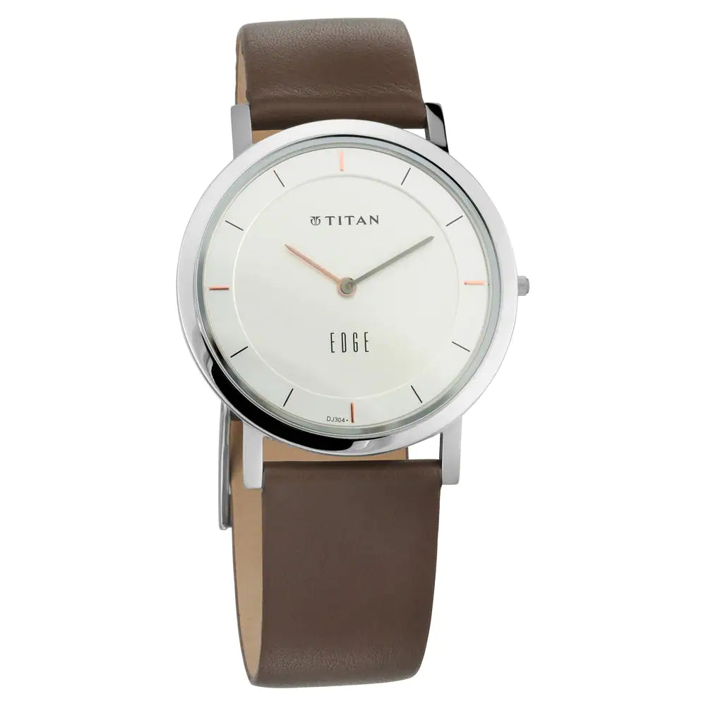 Edge Silver Dial Leather Strap Watch NP1595SL03