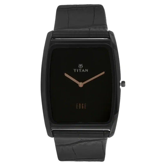 Titan Edge Black Dial Black Leather Strap Watch NQ1596NL01