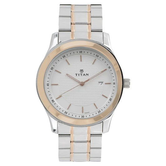 Titan Regalia Baron White Dial Analog with Date Stainless Steel Strap Watch for Men NP1627KM01 / 1627KM01