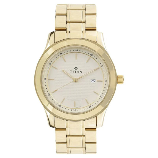 Titan Quartz Analog with Date Champagne Dial Stainless Steel Strap Watch for Men NS1627YM04 / 1627YM04