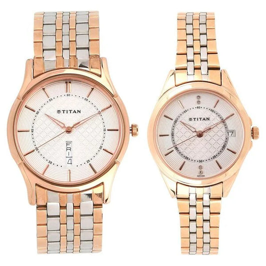 Titan Quartz Analog with Day and Date Silver Dial Stainless Steel Strap Watch for Couple ns16362565km01p / 16362565km01p