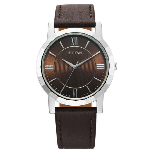 Titan Karishma Zing Quartz Analog Brown Dial Leather Strap Watch for Men 1644SL01