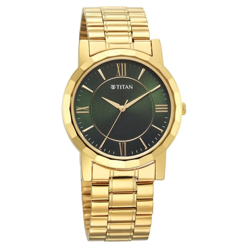 Titan Karishma Zing Quartz Analog Green Dial Stainless Steel Strap Watch for Men 1644YM05