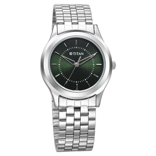 Titan Karishma Zing Quartz Analog Green Dial Stainless Steel Strap Watch for Men 1648SM01