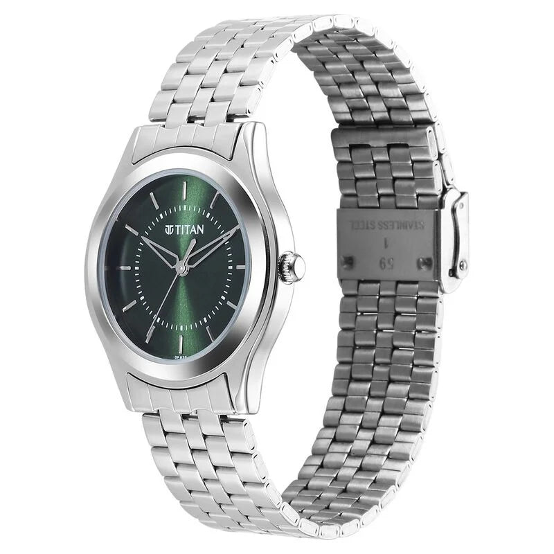 Titan Karishma Zing Quartz Analog Green Dial Stainless Steel Strap Watch for Men 1648SM01