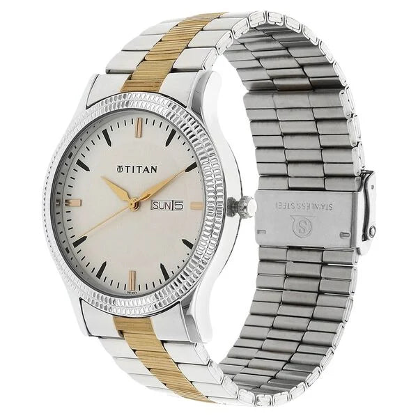 Titan Metal White Dial Analog with Day and Date Stainless Steel Strap Watch for Men ns1650bm01 / 1650bm01