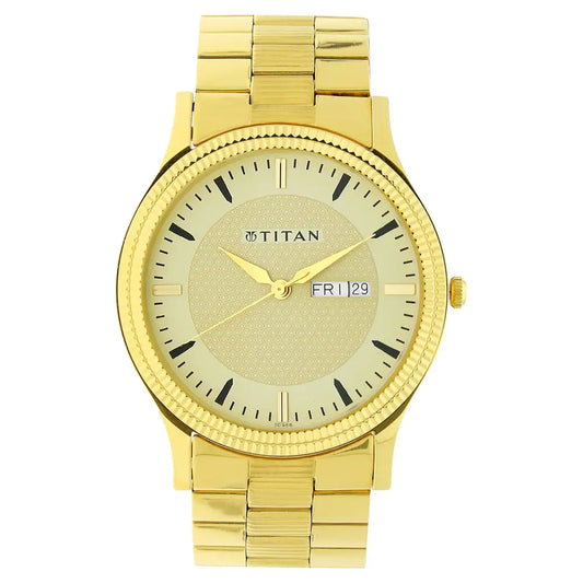 Titan Champagne Dial Yellow Stainless Steel Strap Watch NP1650YM04