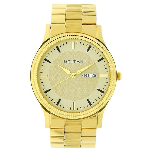 Titan Quartz Analog with Day and Date Golden Dial Stainless Steel Strap Watch for Men NS1650YM04 / 1650YM04