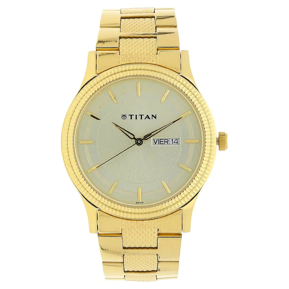 Titan Champagne Dial Golden Stainless Steel Strap Watch NL1650YM06 (DF719)